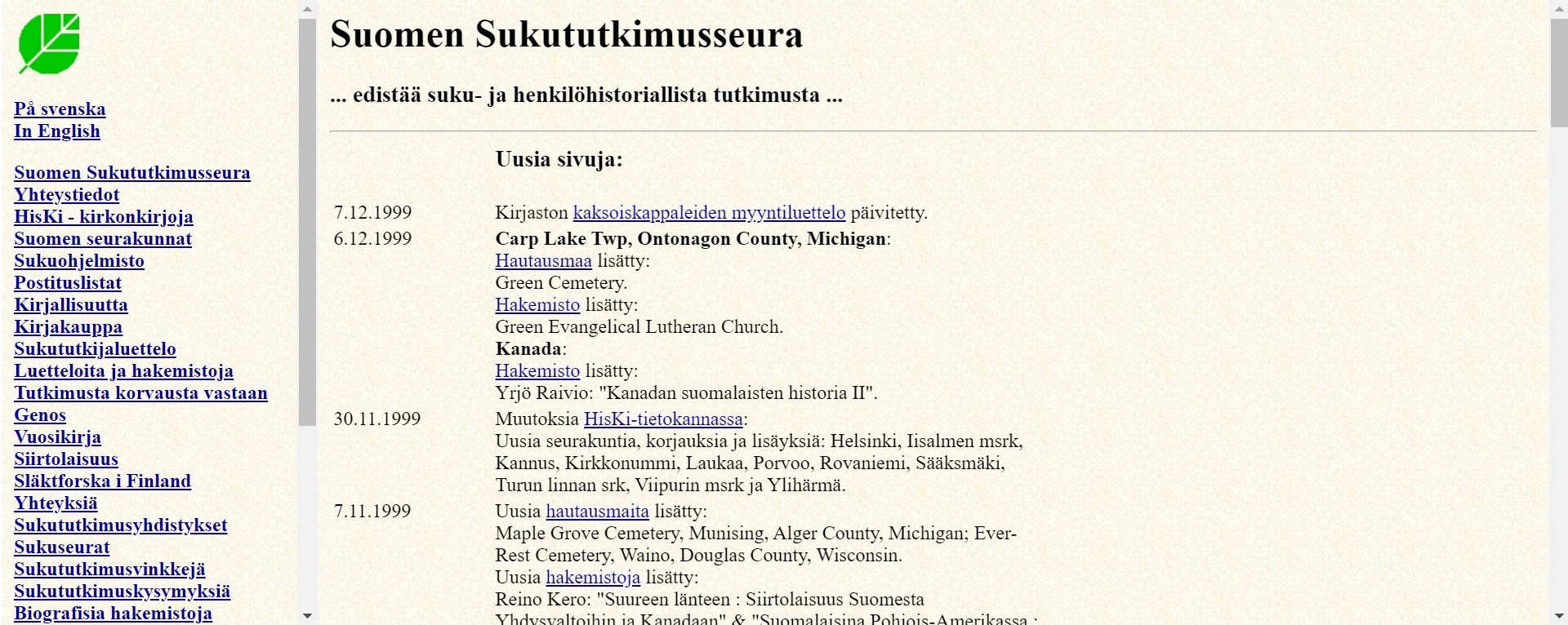 Verkkopalvelut | Suomen Sukututkimusseura