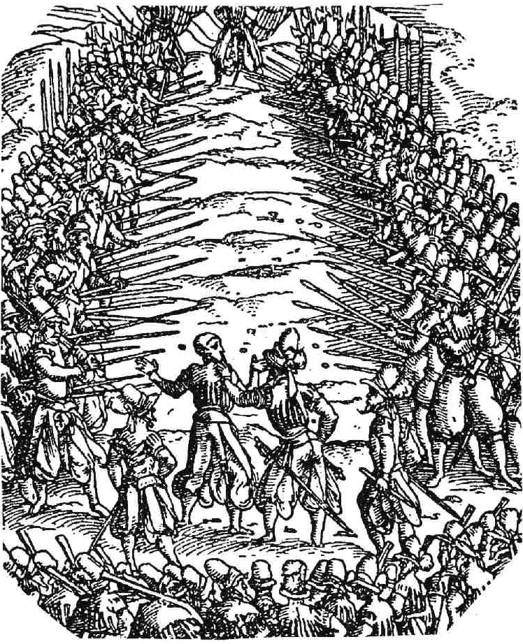 Kujanjuoksua Saksassa 1525. Kuva Wikimedia Commons.