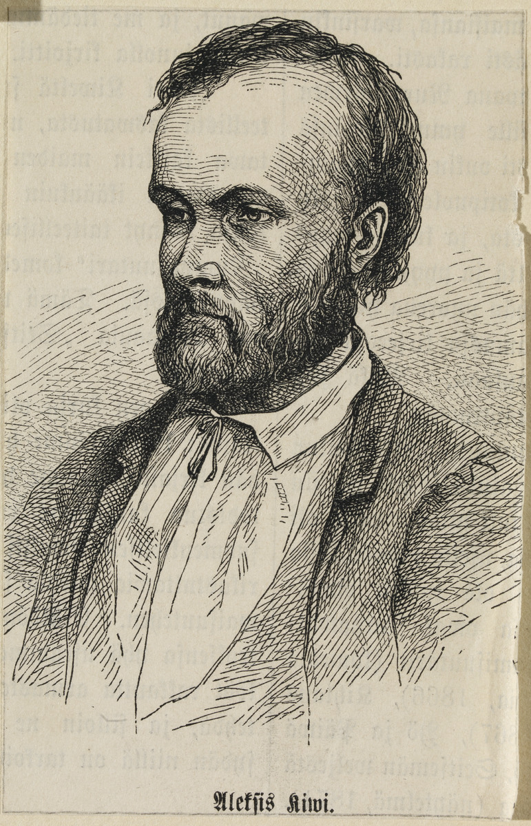 Albert Edelfeltin piirtämä kuva Aleksis Kivestä. Julkaistu Suomen Kuvalehdessä 15.5.1873. Kuva Wikimedia commons.